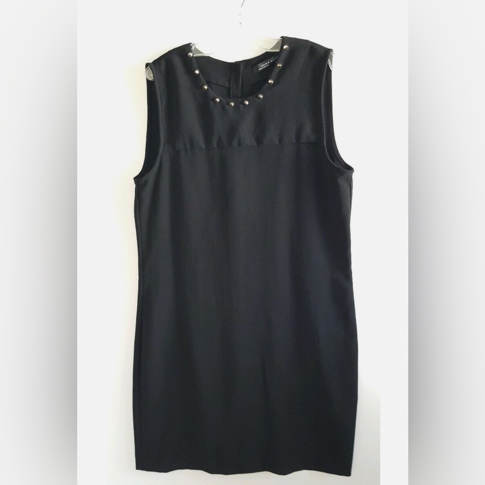 Zara Woman Black Shift Dress Button Back Rivets Studs Sleeveless X-Small
